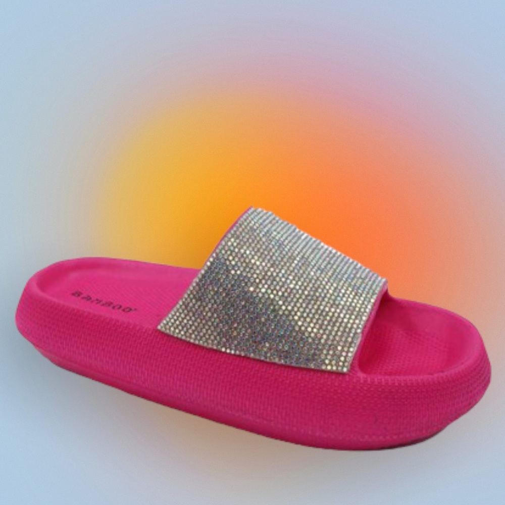 Last Chance! Bamboo White w/ Silver Rhinestone Slip-On Comfort Slide Sandal - Picture 7 of 8
